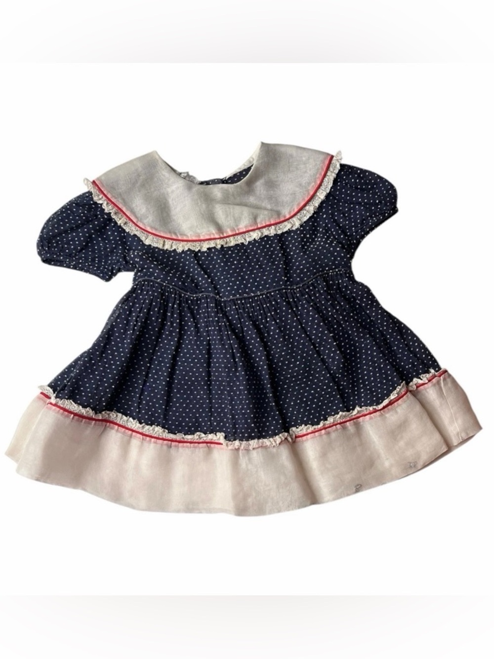 60s Vintage Blue/White/Red Polka Dot Sheer Party Dress No Size Tag